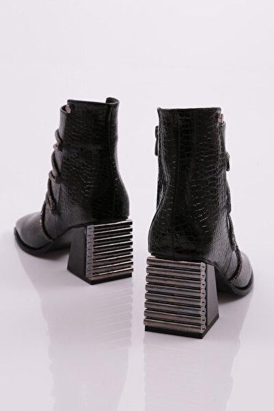 DGN Kadın Topuklu Bot Siyah Kroko 4211103488