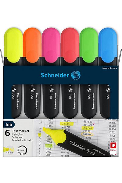 SCHNEIDER Job 150 Neon Highlighter Set of 6 with Original Box /115096