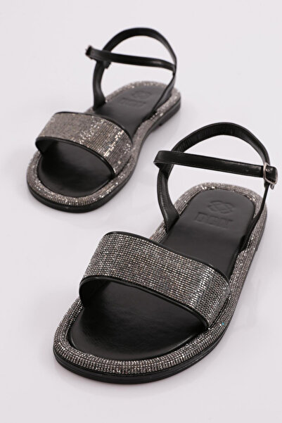 DGN Women's Flat Sole Stone Sandals Black Matte 416233210