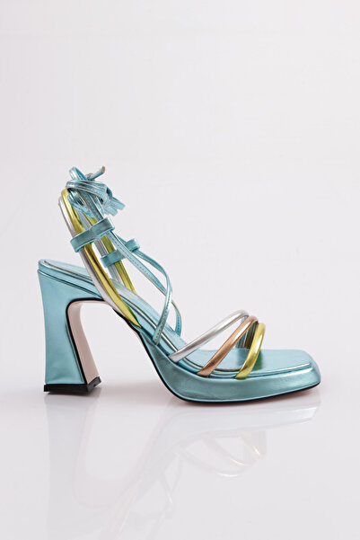 DGN Women's Flat Toe Thick Heeled Sandals Baby Blue Multi 8946535
