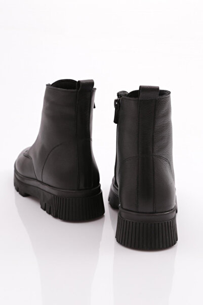 DGN Kadın Lastik Detaylı Bilek Bot Siyah Deri 48633217