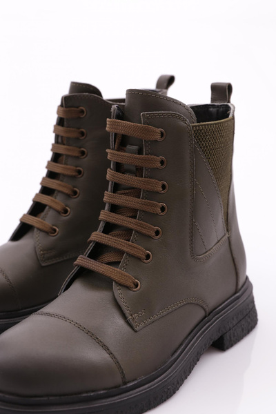 DGN Kadın Yanı Lastikli Bağcıklı Bot Haki Hakiki Deri 1681183217