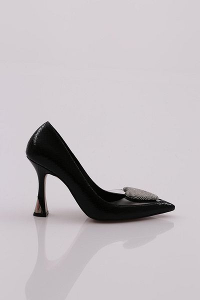 DGN Pantofi cu toc pentru femei cu model șarpe negru - 101393236