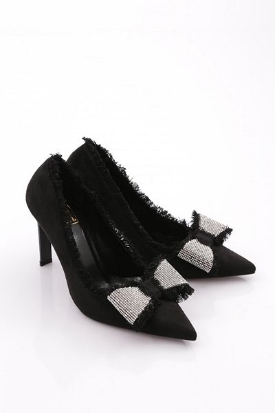 DGN Black Suede Heeled Women's Shoes 624102859