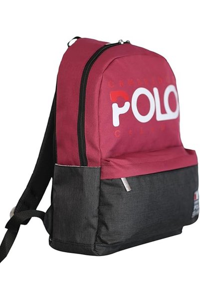 Cambridge Polo Club حقيبة ظهر مدرسية للجنسين من نورمكور مع جيب زجاجة مياه باللون الأحمر / CPC3027.0003