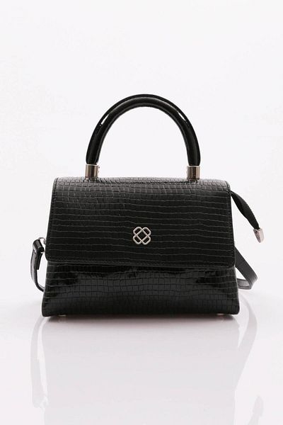 DGN Women's Clamshell Bag Black Patent Leather Crocodile 41623431