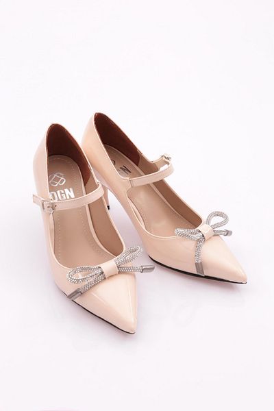 DGN Pantofi de dama cu toc inalt din piele lacuita crem 214762535