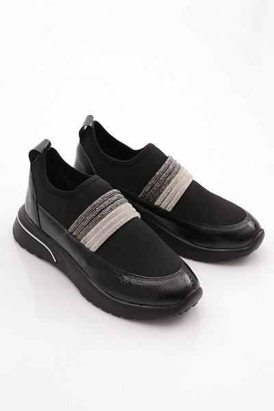 DGN Black Patent Leather Sneaker with Stone Detail - Women's 31635105