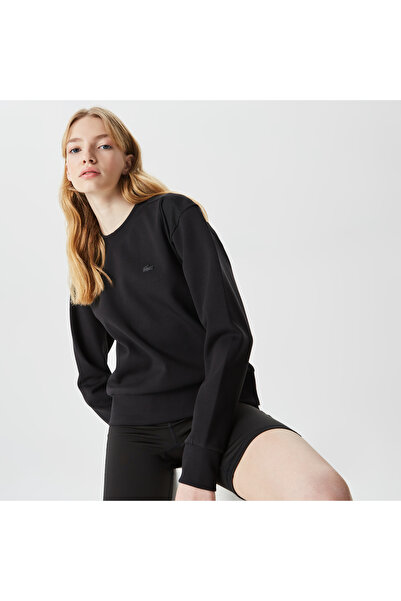 Lacoste Дамска черна блуза с тясна кройка и обло деколте