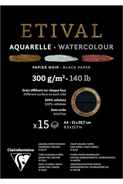 Clairefontaine Etival A4 300gr 15yp محكم بالضغط البارد لاصق علوي بألوان مائية...