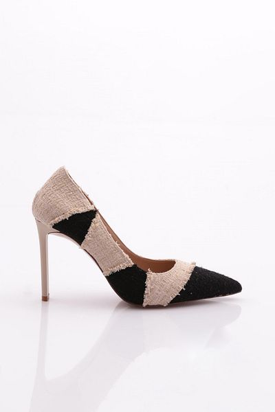 DGN Pantofi cu toc pentru femei din in negru bej - 62832859