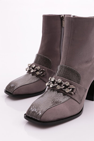 DGN Kadın Topuklu Bot Platin Lüx Süet Platin Kroko 71721033