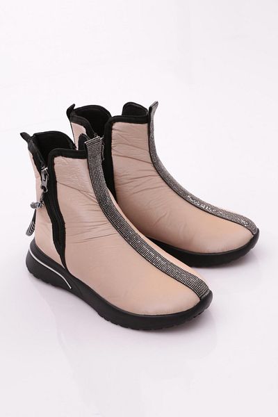DGN Women's Zippered Stone Stripe Boots Beige Stone Black 71135105