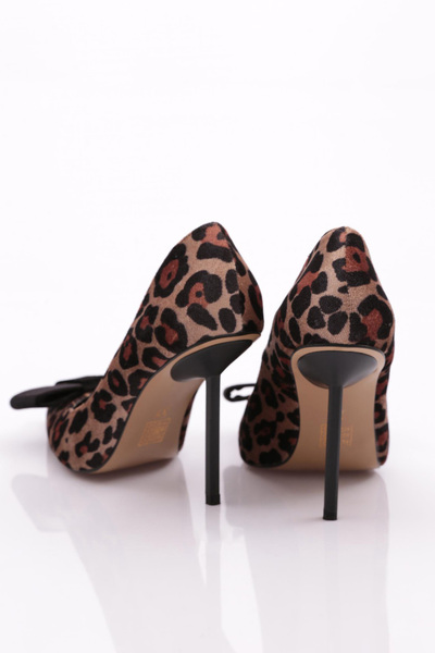 DGN Black Velvet Leopard Print Women's Heeled Shoes - 563103557