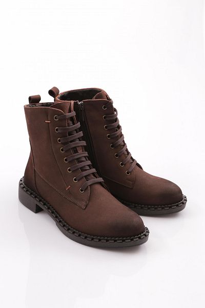 DGN Women's Side Belted Boots Brown Nubuck Genuine Leather 47623217