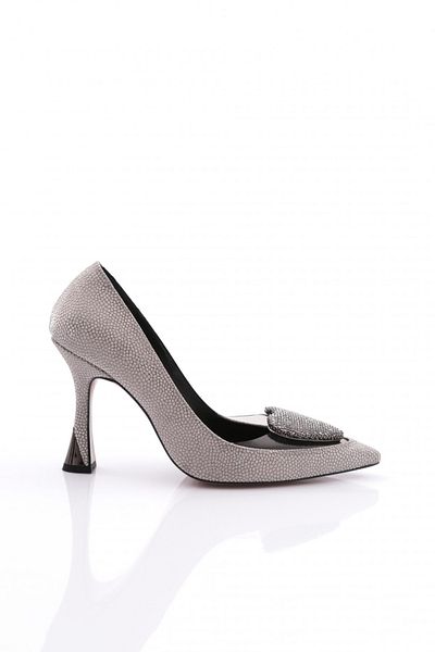DGN Pantofi cu toc pentru femei cu sclipici platină - 101393236