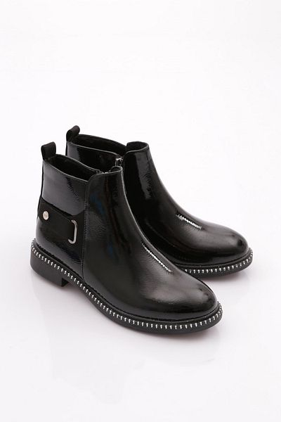 DGN Women's Black Wrinkled Boots - Buckle, Back 26721097