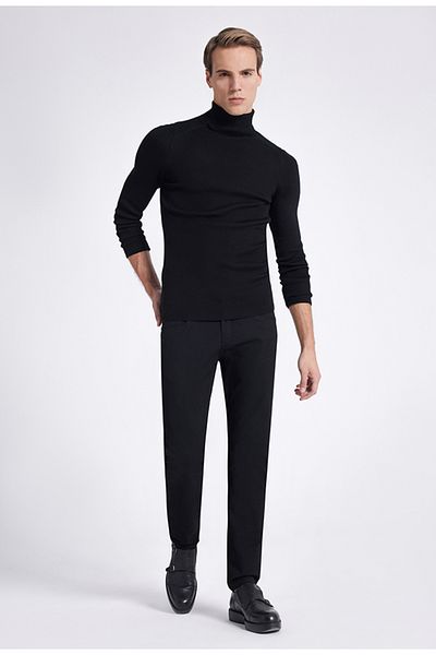 Twn Slim Fit Μαύρο Rib Knit Half Fisherman πουλόβερ