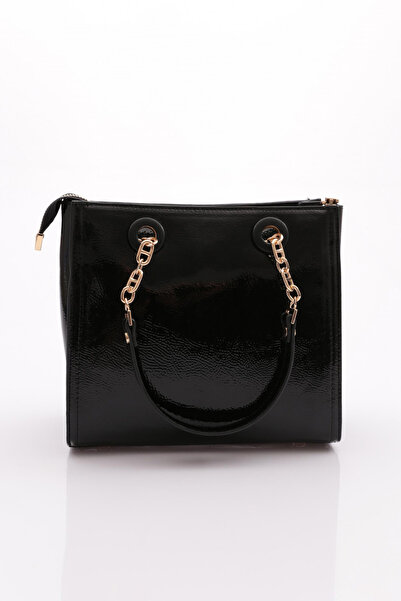 DGN Women's Chain Bag Black Crinkled Patent Leather 7653437