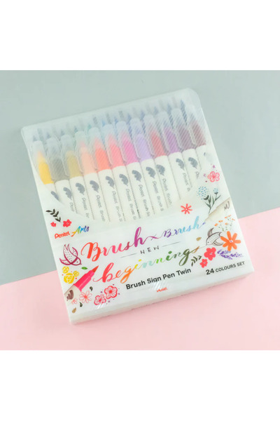 Pentel Arts Brush Sign Pen Twin 24'lü Fırça Uçlu Kalem Set / SESW30C-24