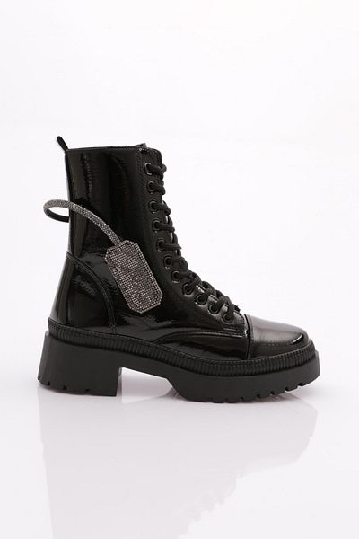 DGN Black Patent Leather Women's Boots - Wrinkled 101963421027