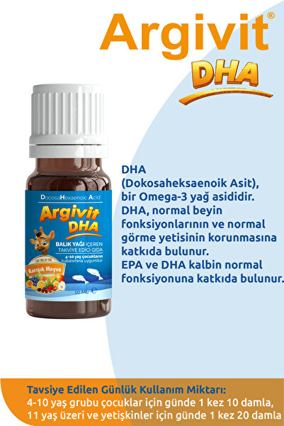 Argivit Dha 10 ml Balık Yağı Içeren Omega-3 Trigliserit Formunda Damla (KARIŞ...