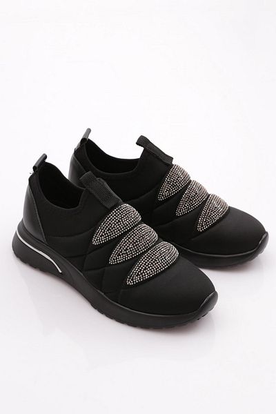 DGN Women's Thick Sole Diamond Patterned Sneaker Shoes Black Black 33335105