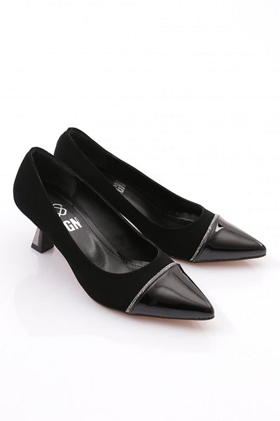 DGN Pantofi de damă cu toc înalt din nubuc negru/piele lacuită neagră 6132621