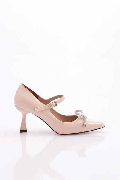 DGN Pantofi de dama cu toc inalt din piele lacuita crem 214762535