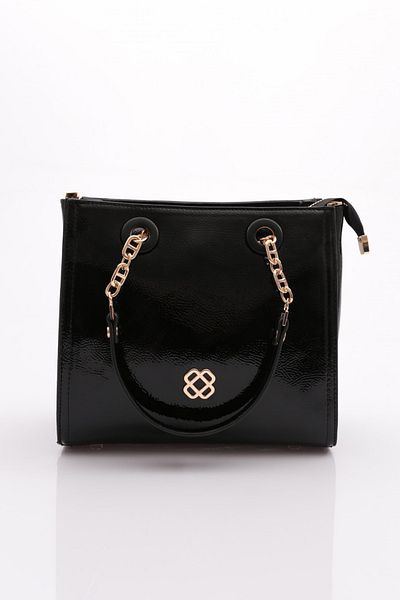 DGN Women's Chain Bag Black Crinkled Patent Leather 7653437