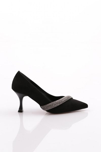 DGN Pantofi cu toc pentru femei din piele intoarsa neagra - 34973539