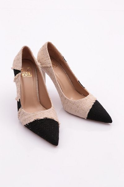 DGN Pantofi cu toc pentru femei din in negru bej - 62832859