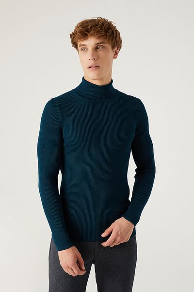 Twn Pulover Slim Fit Oil Rib Knit Half Fisherman