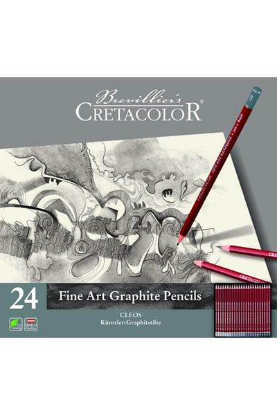 CretaColor Cleos Fine Art Graphite Pencils 24'lü Dereceli Kalem Seti Metal Kutu / 16024