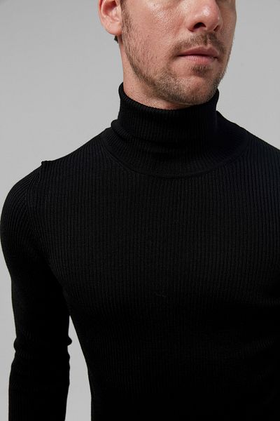 Twn Πλεκτό πουλόβερ Slim Fit Black Rib Knit Half Fisherman Wool