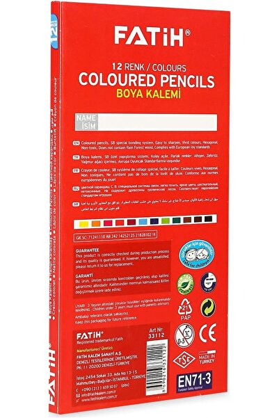 Fatih 12'li Tam Boya Kuru Boya Karton Kutu / 33112