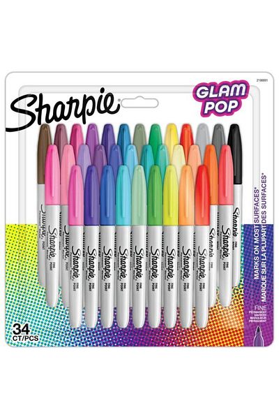 Sharpie Glam Pop Fine 34-Piece Round Tip Permanent Marker Set / 2198891