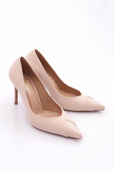 DGN Pantofi cu toc de damă din piele lacuită bej - Lycra 6210102859