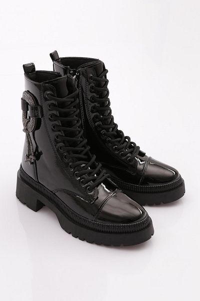 DGN Black Patent Leather Women's Boots - Wrinkled Model 101713421027