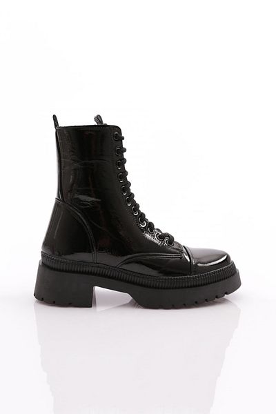 DGN Black Patent Leather Women's Boots - Wrinkled Model 101213421027