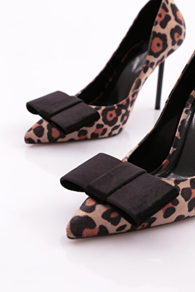 DGN Black Velvet Leopard Print Women's Heeled Shoes - 563103557