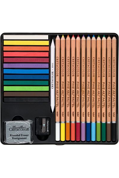 CretaColor Pastel Basic Box Soft Pastel Drawing Starter Set 27 Pieces Metal Box / 40046