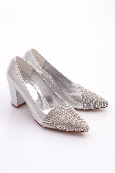 DGN Pantofi cu toc pentru femei Stoned Front Silver - Placat 216712621