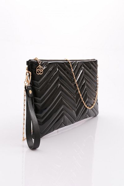 DGN W Patterned Black Patent Leather Women's Bag