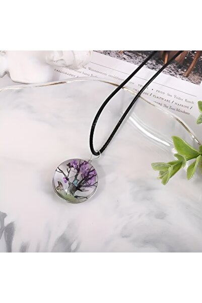 EXENET Yaşam Ağacı Temalı Kolye Şeffaf Tasarımlı Kelebekli Özel Epoksi Aksesu...