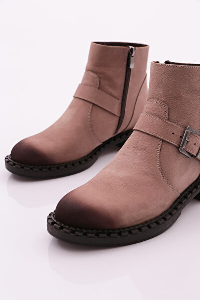 DGN Kadın Üstü Kemer Bağlamalı Bot Vizon Nubuk Hakiki Deri 14935106