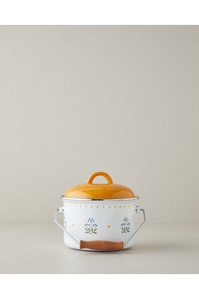 English Home 16 cm White-Mustard Ornate Retro Enamel Copper