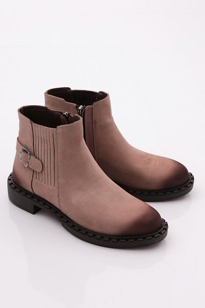 DGN Genuine Leather Women's Boots - Side Buckle, Mink Nubuck