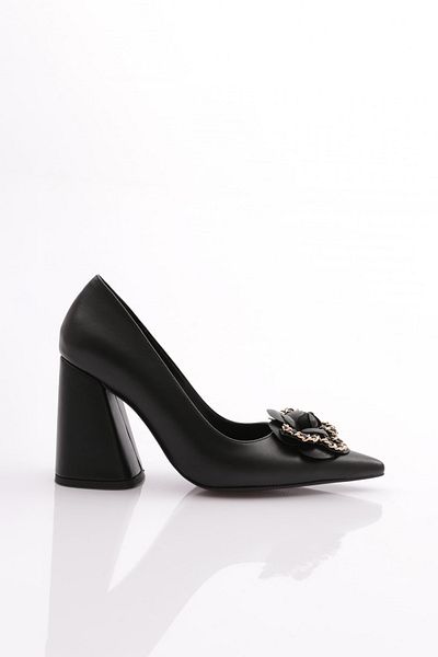DGN Pantofi cu toc de damă mat cu model floral negru - 326103568