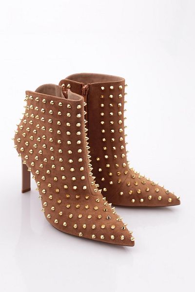DGN Tan Suede Γυναικείες μπότες με τακούνι - Μεταλλικό μοτίβο αγκάθου 63852859